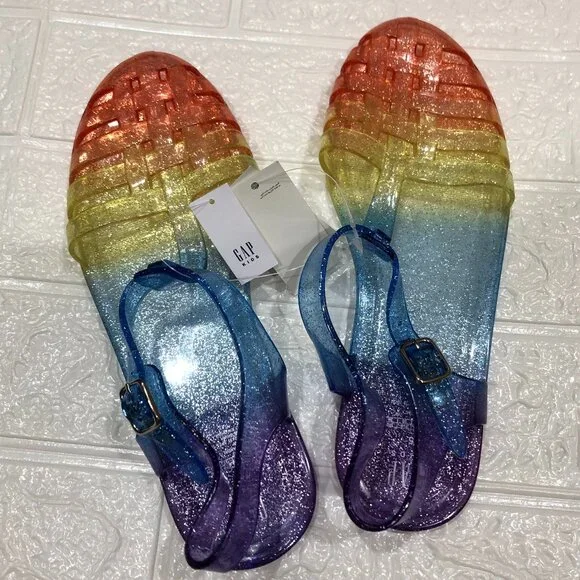 GAP Kids Jelly Sandals Fisherman Closed Rainbow Multicolor Glitter Sz Big Girl 5 - Picture 4 of 4